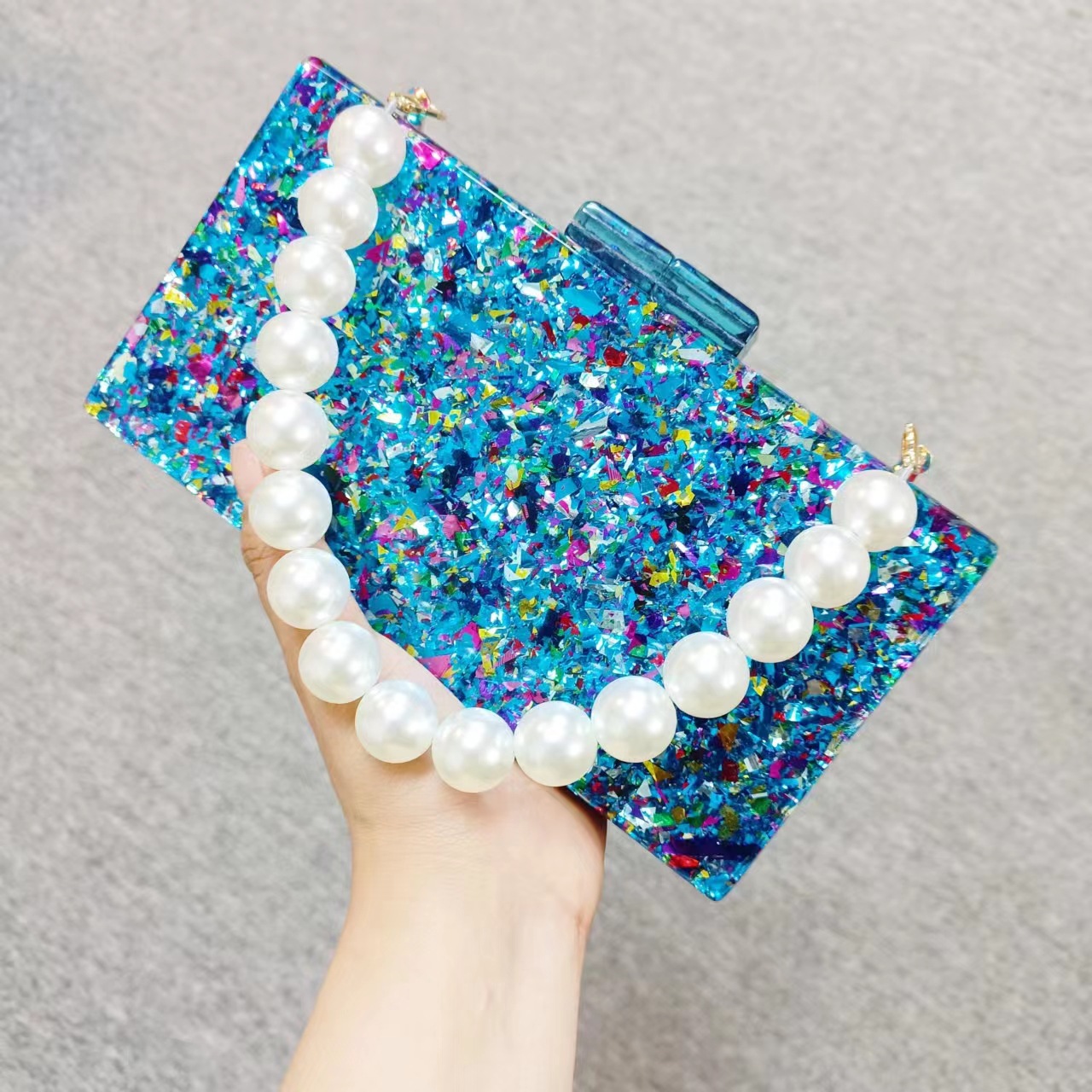 Luxury Bags Green - Luxuriöse Clutch mit Acrylperlen für Damen,