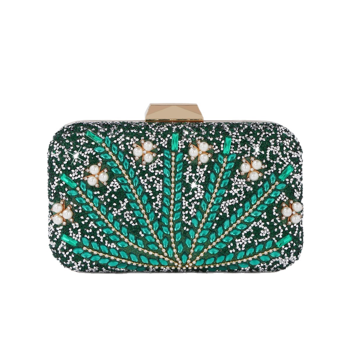Luxury Bags Green - Luxuriöse grüne Abend-Clutch mit Strass- und