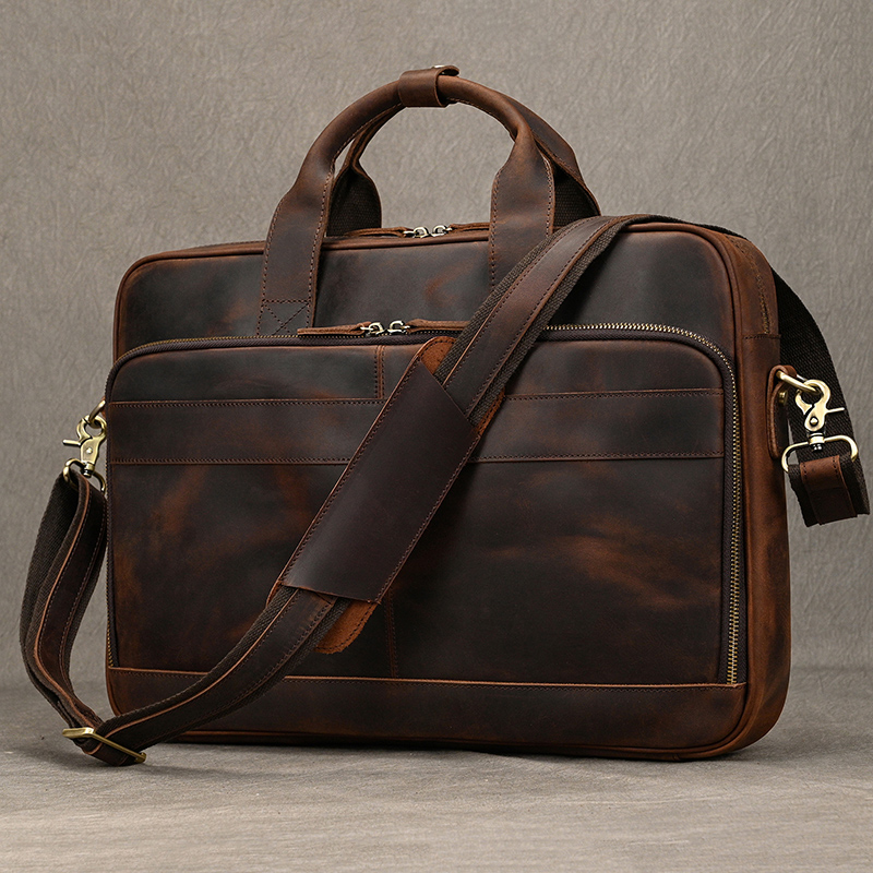 Laptop Bag Leather 15 - Crazy Horse Echtes Leder Männer Aktentasche
