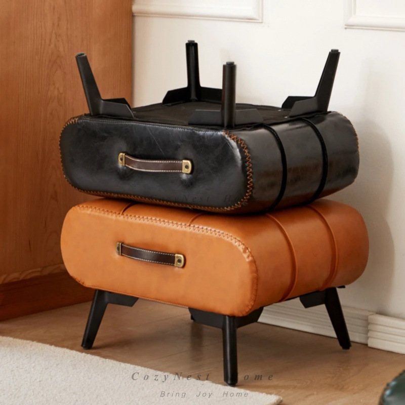 Luxury Bags Entry - Kleiner Hocker aus Ölwachsleder, weicher Taschenhocker