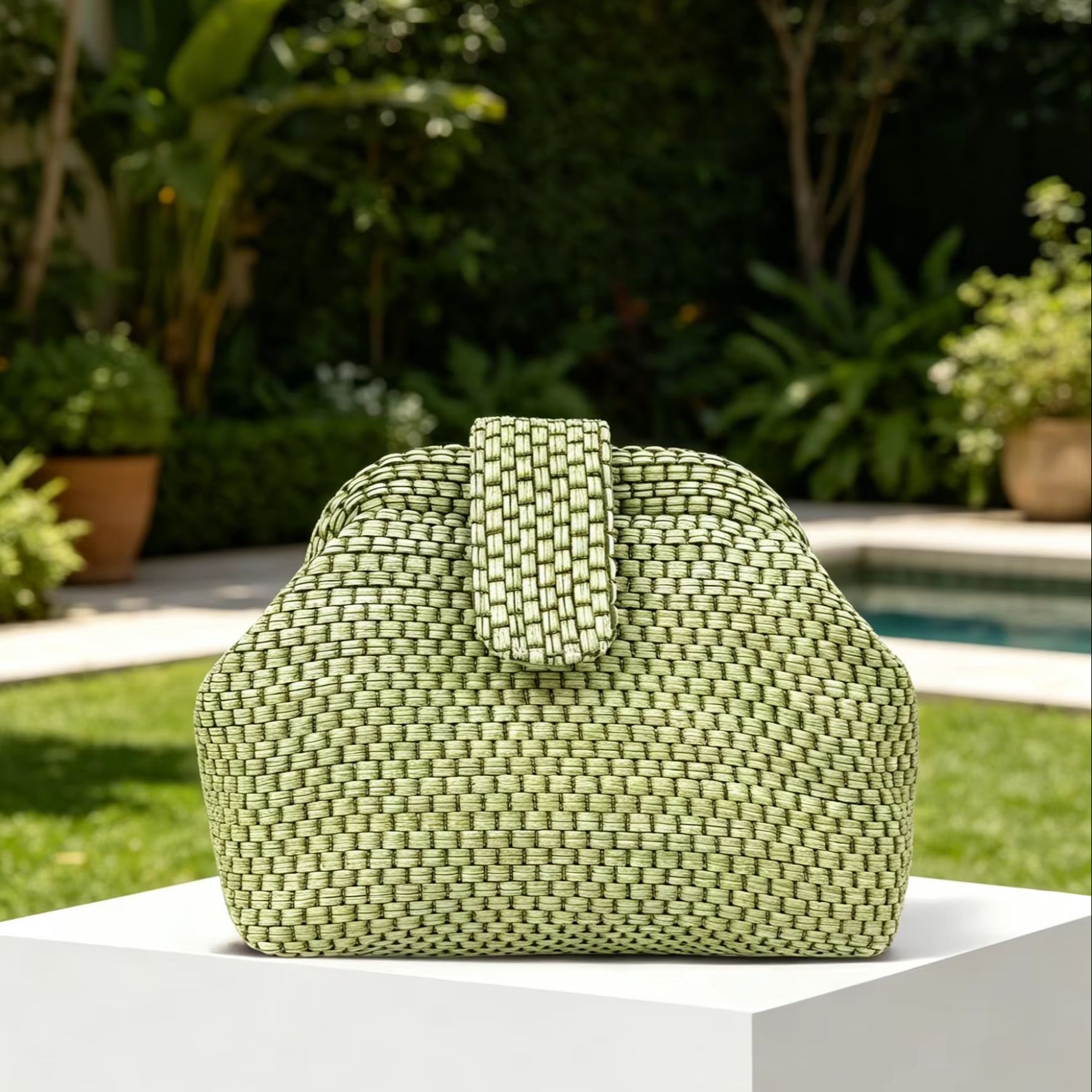 Luxury Bags Green - Französischer Luxus-Clutch im handgewebten Stil, hellgrün,