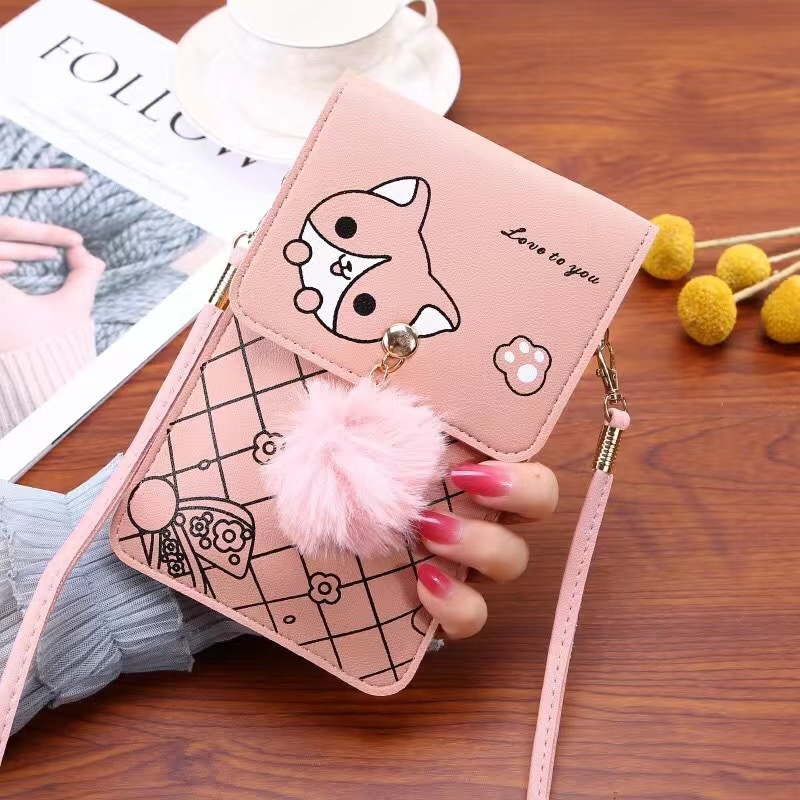 Shoulder Bag Slouchy - Niedliche Handytasche mit Cartoon-Muster und Touchscreen